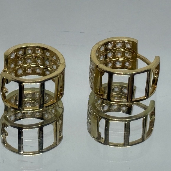 10k Yellow Gold hoops Earrings with Zircon Embellishments - Picture 2 of 5